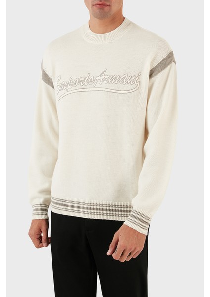 Logolu Bisiklet Yaka Regular Fit Yünlü Triko Kazak Erkek Kazak 6R1MXA 1mfuz 0128 modelleri