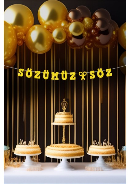Gold Sözümüz Söz Yazılı Banner, Özel Gün Partisi , Simli Eva Banner