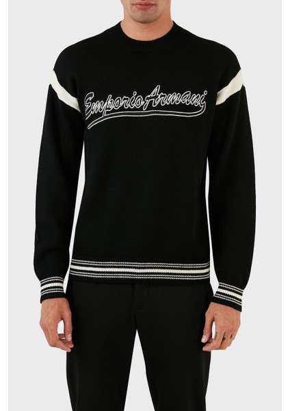 Logolu Bisiklet Yaka Regular Fit Yünlü Triko Kazak Erkek Kazak 6R1MXA 1mfuz 0999