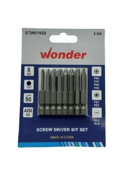 Yıldız Pozi Düz Bits Uç Seti 50 mm 8'li (Ph0,ph1,ph2,ph3,pz1,pz2,sl5,sl6)