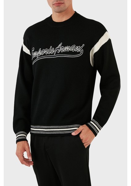 Logolu Bisiklet Yaka Regular Fit Yünlü Triko Kazak Erkek Kazak 6R1MXA 1mfuz 0999 modelleri