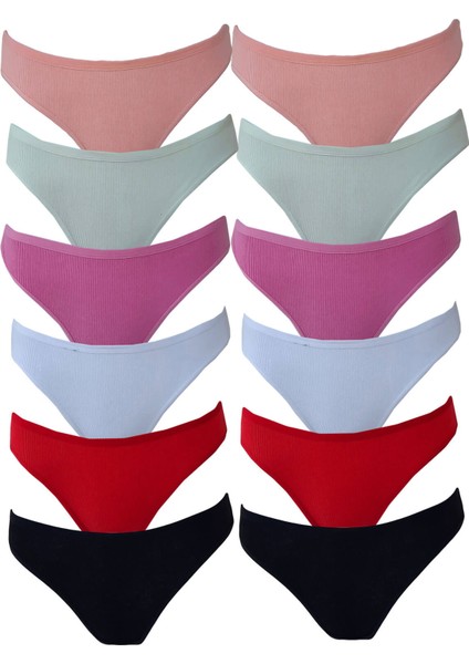 12LI Kadın Kaşkorse Bayan Külot Pamuklu Renkli Bikini