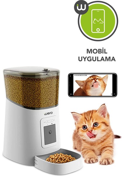 1080p Ayarlanabilir Kamera, 6 Lt, Wifi Kontrol Kedi/köpek Besleyici, Pet Feeder, Plastik Kase, Beyaz