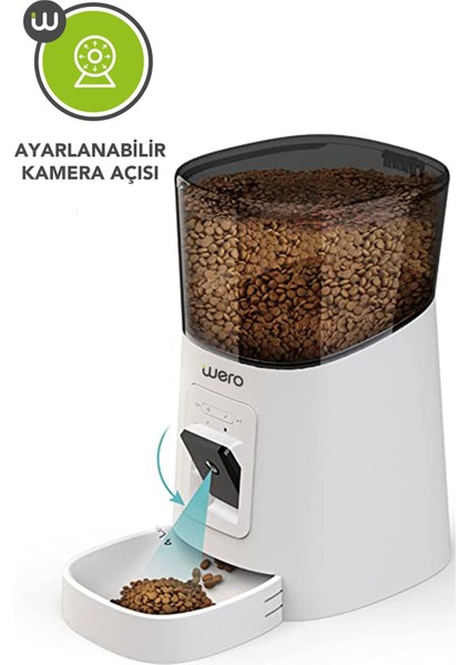 1080p Ayarlanabilir Kamera, 6 Lt, Wifi Kontrol Kedi/köpek Besleyici, Pet Feeder, Plastik Kase, Beyaz