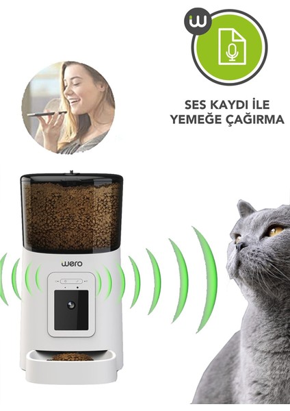 1080p Ayarlanabilir Kamera, 6 Lt, Wifi Kontrol Kedi/köpek Besleyici, Pet Feeder, Plastik Kase, Beyaz