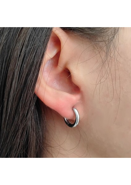 Çelik Gri 10 mm Tekli Küçük Unisex Halka Küpe ET96BY