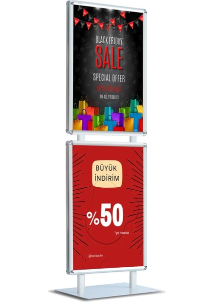 B2 (50X70) Çift Katlı Sac Taban Kaldırım Reklam Panosu Ayaklı Poster Pano Çift Taraflı