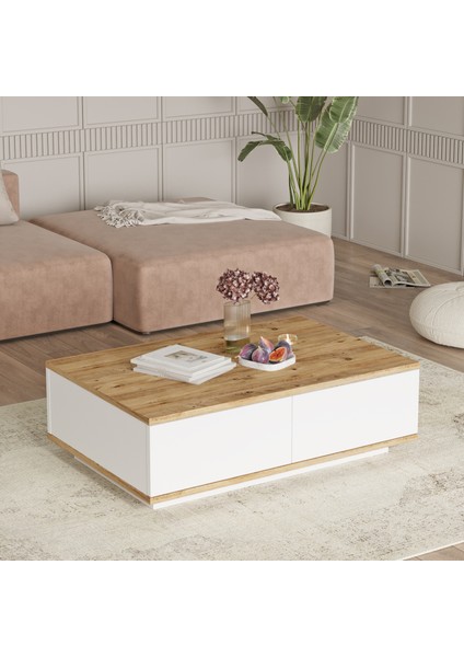 Delphin 90X60 cm Orta Sehpa 2 Kapaklı Çam-Beyaz DLP14-AW