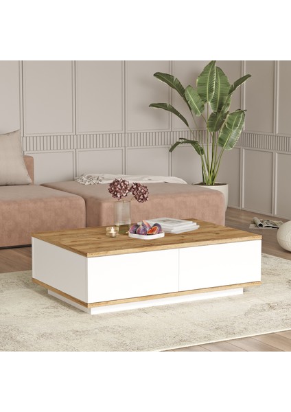 Delphin 90X60 cm Orta Sehpa 2 Kapaklı Çam-Beyaz DLP14-AW