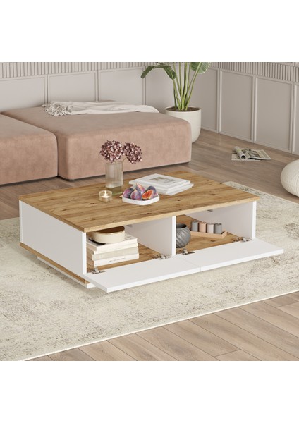Delphin 90X60 cm Orta Sehpa 2 Kapaklı Çam-Beyaz DLP14-AW