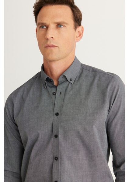 ALTINYILDIZ CLASSICS Erkek Antrasit Slim Fit Dar Kesim Düğmeli Yaka Desenli Gömlek modelleri
