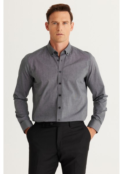 ALTINYILDIZ CLASSICS Erkek Antrasit Slim Fit Dar Kesim Düğmeli Yaka Desenli Gömlek fırsatları