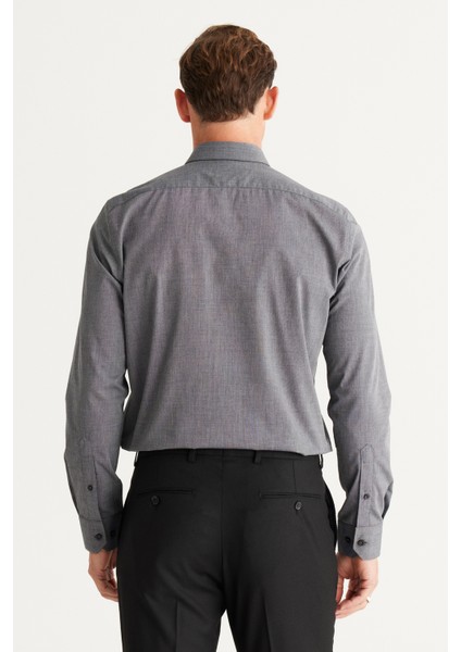 ALTINYILDIZ CLASSICS Erkek Antrasit Slim Fit Dar Kesim Düğmeli Yaka Desenli Gömlek