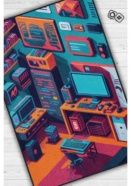 Renkli Gamer Odası Halısı,Pastel Tonlu Canlı Renkli Genç Odası Halısı,Oyuncu Odası Halısı,Modern Gamer Halısı fiyatları