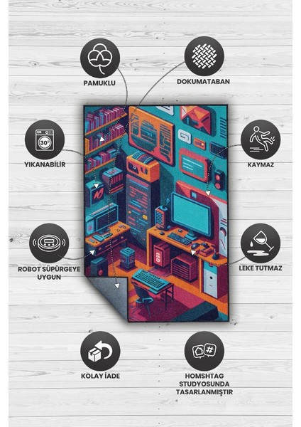 Renkli Gamer Odası Halısı,Pastel Tonlu Canlı Renkli Genç Odası Halısı,Oyuncu Odası Halısı,Modern Gamer Halısı fırsatları