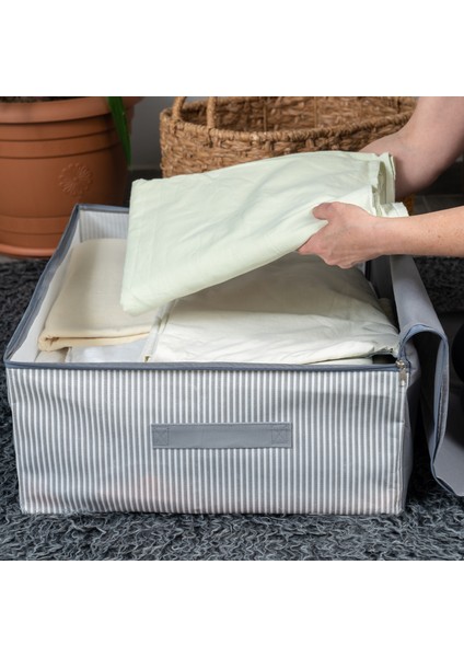 4 Adet Büyük Boy Çizgi Desen Baskılı Antrasit Baza Altı Düzenleyici Hurç Seti 60x40x20 cm fiyatları