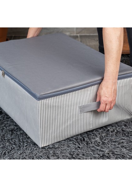 4 Adet Büyük Boy Çizgi Desen Baskılı Antrasit Baza Altı Düzenleyici Hurç Seti 60x40x20 cm modelleri