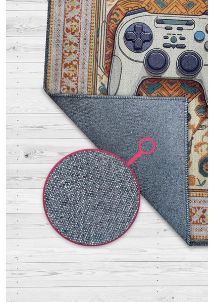 Art Deko Gamer Halısı,Çok Renkli Gamer Halısı,Gamepad Figürlü Joystick Desenli Geleneksel Modern Oyuncu Halısı