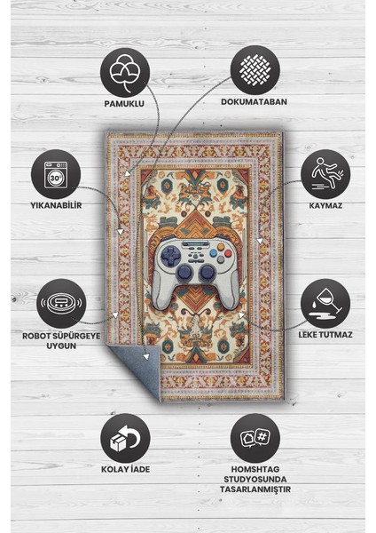 Art Deko Gamer Halısı,Çok Renkli Gamer Halısı,Gamepad Figürlü Joystick Desenli Geleneksel Modern Oyuncu Halısı