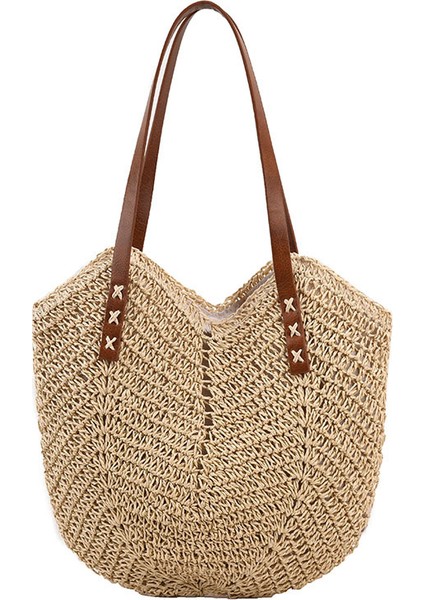 Içi Boş Dokuma Çanta Tek Omuzlu Hasır Dokuma Çanta Gündelik Kadın Çantası Plaj Çantası (Yurt Dışından)