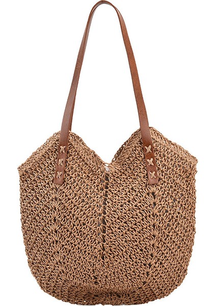 Içi Boş Dokuma Çanta Tek Omuzlu Hasır Dokuma Çanta Gündelik Kadın Çantası Plaj Çantası (Yurt Dışından)