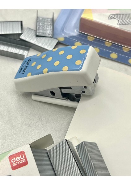 Mini Sarı Puantiye Desenli Beyaz Zımba