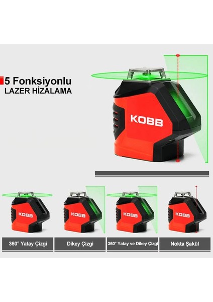 Kobb KBL88G 25 Metre Profesyonel Yatay 360° ve Dikey Otomatik Hizalamalı Nokta Şakül ve Yeşil Çapraz Çizgi Lazer Distomat