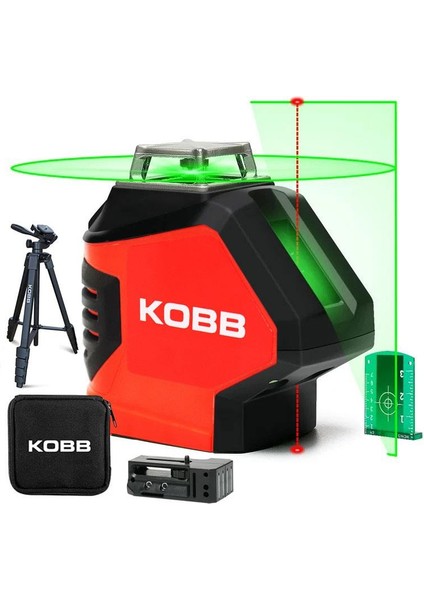 Kobb KBL88GTP 25 Metre Profesyonel Yatay 360° ve Dikey Otomatik Hizalamalı Nokta Şakül ve Yeşil Çapraz Çizgi Lazer Distomat + Tripod