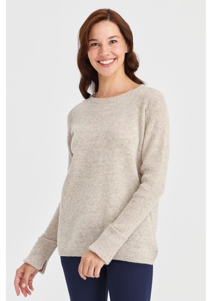 Kadın Sıfır Yaka Kolları Yırtmaçlı Kazak V.bej fırsatları