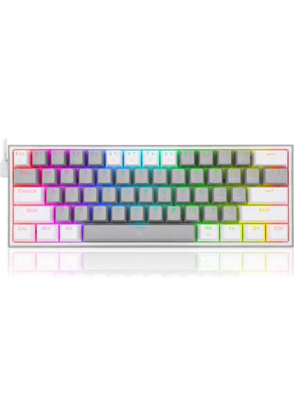 K617-RGB Gw Fızz %60 Kablolu Mekanik Klavye,Türkçe, Red Switch, Gri/beyaz