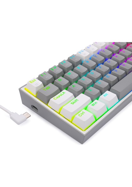 K617-RGB Gw Fızz %60 Kablolu Mekanik Klavye,Türkçe, Red Switch, Gri/beyaz