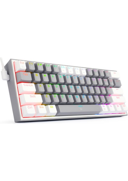 K617-RGB Gw Fızz %60 Kablolu Mekanik Klavye,Türkçe, Red Switch, Gri/beyaz