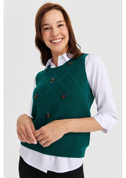 Kadın Sıfır Yaka Önü Baklava Linksli Yün Süveter K.ö.başı modelleri