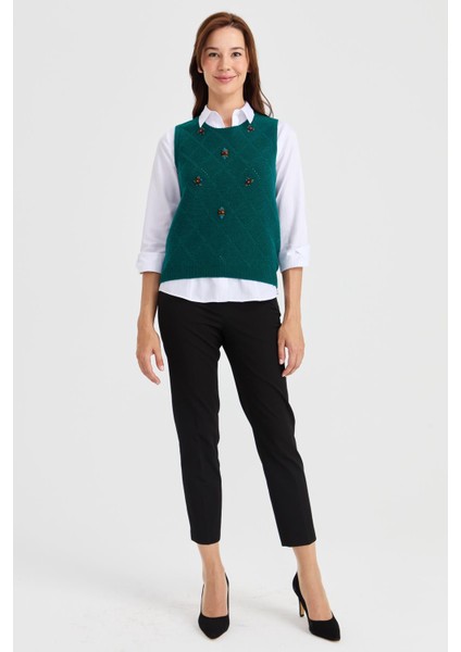 Kadın Sıfır Yaka Önü Baklava Linksli Yün Süveter K.ö.başı indirimleri