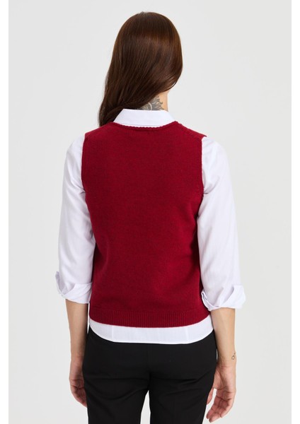 Kadın Sıfır Yaka Önü Baklava Linksli Yün Süveter V.kırmızı indirimleri