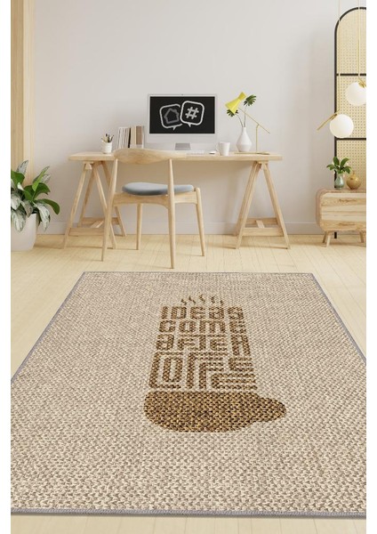 Krem Bej Doku Görünümlü Halı Düz Renk Halı Yıkanabilir Ofis Halısı Home Office Halı