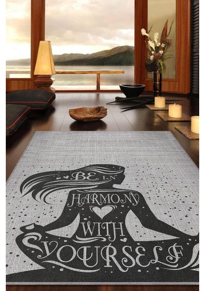 Yogaya Güven Gri Renk Halı Dokuma Modern Meditasyon Sever Halısı Hediyelik Halı