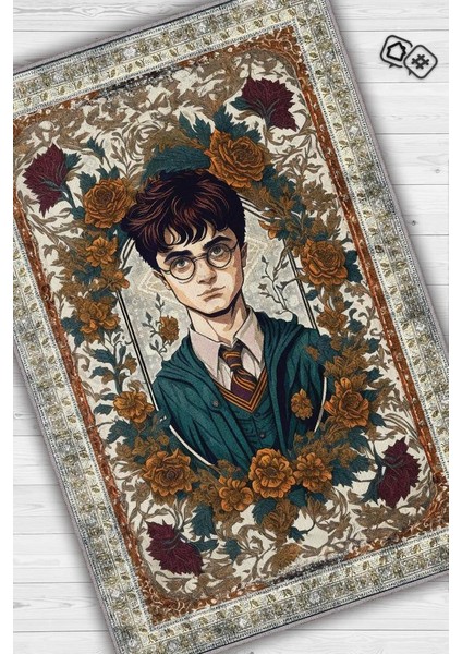 Harry Potter Halısı Çiçekli Art Deco Harry Potter Desenli Halı Yıkanabilir Çocuk Odası Halısı Çok Renkli Halı