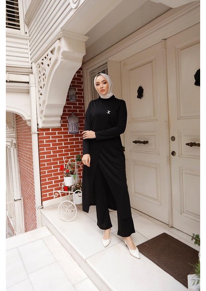 Burcu Tesettür Tesettür Tunik Pantolon Takım BRC8075 Siyah