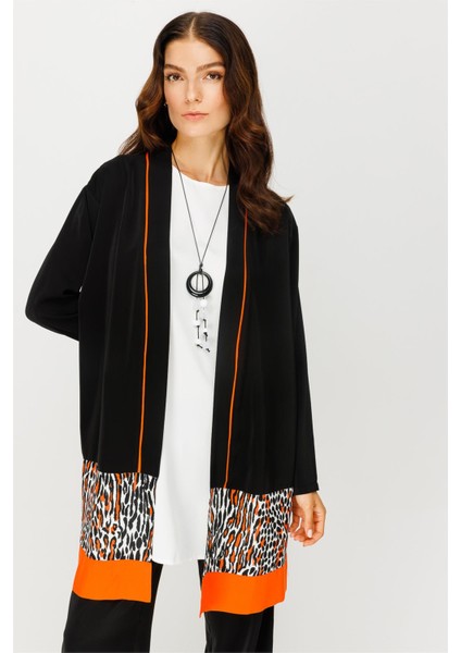 Leopar Detaylı Ceket Içtunik Pantolon Kolye Takım Oranj