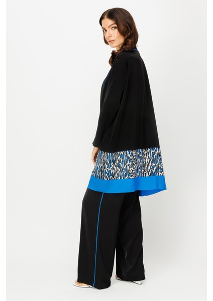 Leopar Detaylı Ceket Içtunik Pantolon Kolye Takım Saks indirimleri