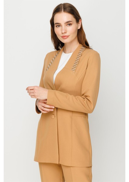 Taş Yapıştırma Detaylı Spor Ceket Pantolon Takım Camel