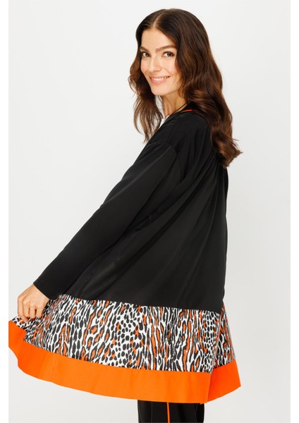 Leopar Detaylı Ceket Içtunik Pantolon Kolye Takım Oranj fiyatları