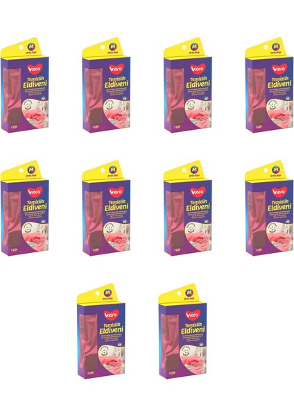 Lateks Temizlik Bulaşık Eldiveni - Orta Boy - Medium - 8-8,5 - Pembe - 10 Paket