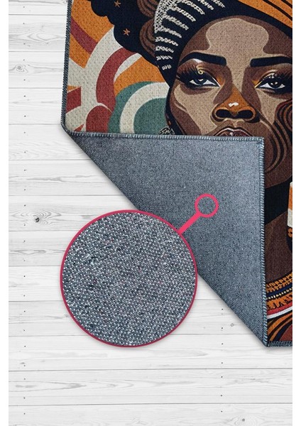Afrikalı Kadın,Renkli Dekoratif Etnik Halı,Kadın Figürlü Renkli Sanat Odası Halısı,Afrika Desensi Turuncu Halı modelleri