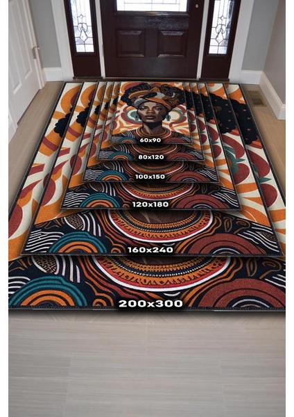 Afrikalı Kadın,Renkli Dekoratif Etnik Halı,Kadın Figürlü Renkli Sanat Odası Halısı,Afrika Desensi Turuncu Halı indirimleri