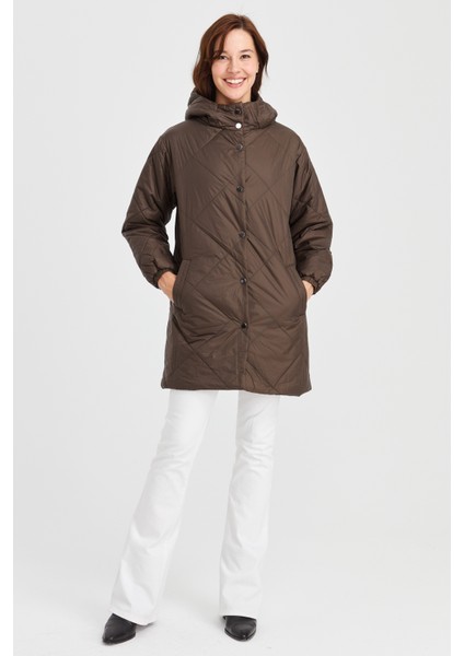 Kadın Şişme Kareli Uzun Kaban Yeşil modelleri