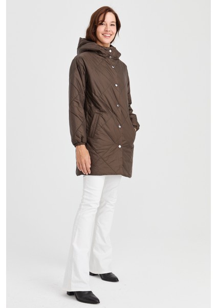 Kadın Şişme Kareli Uzun Kaban Yeşil fırsatları