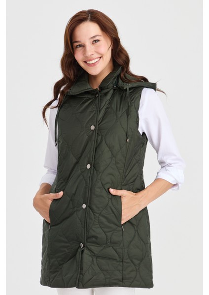 Kadın Kapüşonlu Kapitone Yelek Yeşil fiyatları