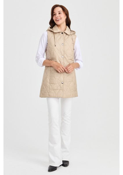 Kadın Kapüşonlu Kapitone Yelek Bej fiyatları